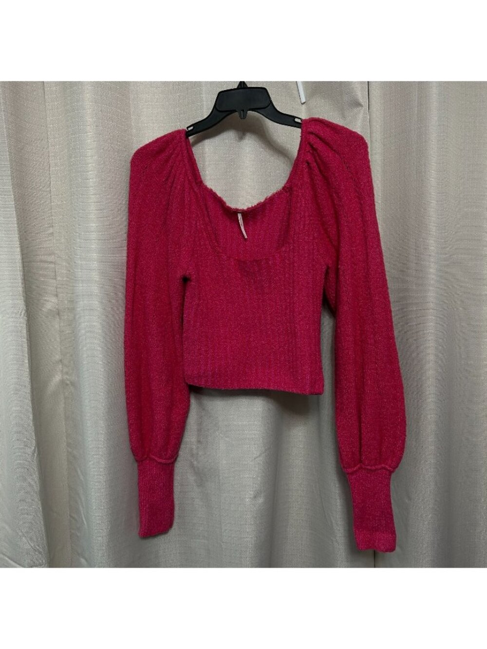 Free People Katie Cropped Sweater Women's Size L Magenta Cherry Pink Pullover